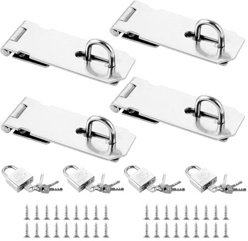 MIVIDE 4pcs Cadenas Acier Inoxydable 4 Pouces, Fermoir Verrou de Porte Vis Jardin Armoires - Argent