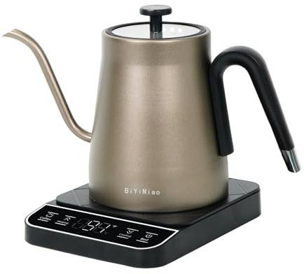 BiYiNiao - Hervidor eléctrico de cuello de cisne para té y café, control de temperatura, visualización LCD grande de ebullición rápida sobre hervidor para protección antiseca.