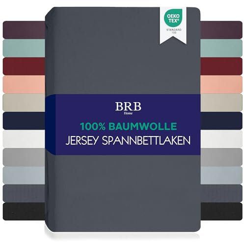 BRB Home Spannbettlaken 200x200cm - Spannbetttuch für Dicke Matratzen bis zu 27 cm 100% Baumwolle Oeko-TEX Zertifiziert Bettlaken Jersey Bettware Bettbezug für Boxspringbett (Dunkelgrau - 200x200)
