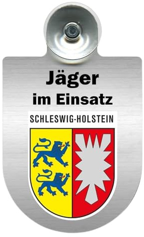 Alu-Dienstschild Jäger im Einsatz 10x16 cm, für Auto Fahrzeug Windschutzscheibe mit Saugnapf für Frontscheibe (Schleswig-Holstein)