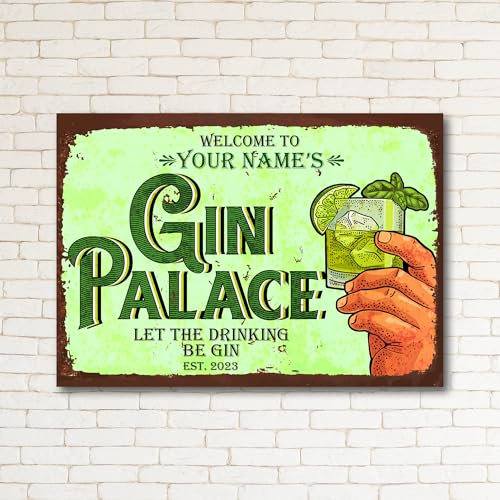 PERSONALISED Gin Palace Let the Drinking Be GIN Sign Wall Decor Metal Plaque