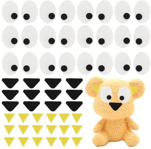 GOMAKERER 30 Set Filzpackungen Zum Basteln Enthält 10 Paar Flache Filzaugen 10 Paar Filzohren 10 Stück Filznasen Sicherheitsaugen Zum Basteln von Tieren Sets Zum Puppen Teddybären Häkeln Plüschtieren