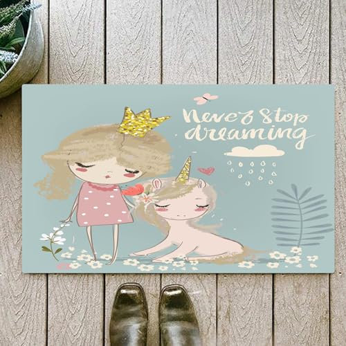 OHJEAJDS Bath Mat 24x39 in,Non-Slip Washable Bathroom Mat,Extra Soft and Absorbent Bath Mats for Bathroom Floor,Tub,Shower,Quote,Artistic sition with Little Princess Girl Unicorn Never Stop Dreaming