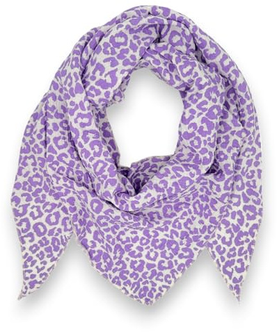 Damen Musselin Tuch Baumwolle Leo Print 195x72 cm Made in Italy