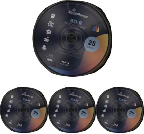MediaRange BD-R 25GB 6-Fache Schreibgeschwindigkeit, Vollflächig bedruckbar, 25er Cakebox (Packung mit 4)