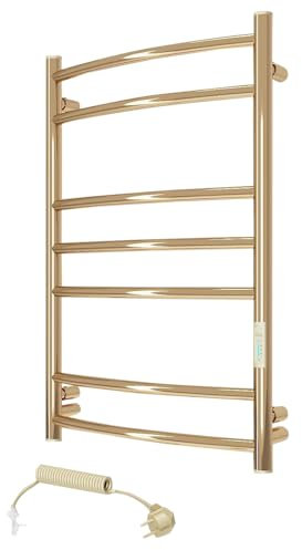 Electric Bathroom Radiator Gold 715 x 480 mm - 97 W Wall Heater - 304 Stainless Steel - Towel Warmer with Timer & Thermostat - Designer Radiator