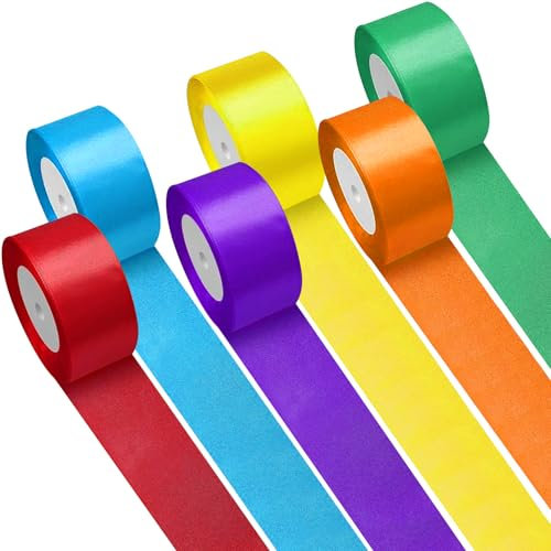 Zyiphor 6 Rotoli Nastri di Raso Colorati 50mm x 22m Nastro Regalo in Tessuto Nastro Satinato per Pacchetti Regali Addobbi Feste Matrimoni Compleanni Decorazioni Creative DIY (6 Colori)