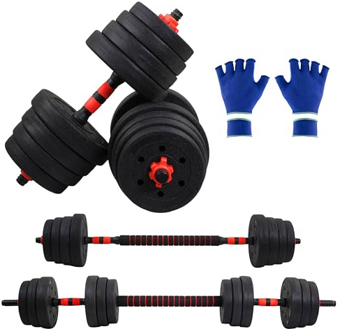 Mobiclinic®, Hantelset verstellbar, 2 in 1, Gewicht von 20-30 kg, Enthält hanteln und gepolsterte verlängerungsstange, Rutschfeste muttern, Robuster stahl, Heim-fitnessstudio