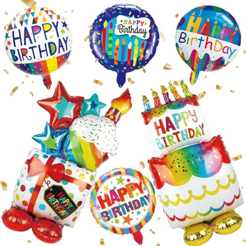 10 Stück Happy Birthday Ballon Stehend, Folienballon Happy Birthday XXL | Geschenk Luftballon Stehend, Geburtstagsballons Aufblasbare Torten für Kinder Junge Mädchen und Erwachsene