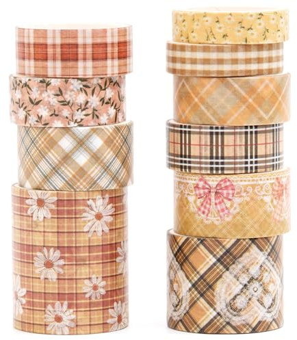 Songdao 10 Rollen Weinlese Blumen Washi Tape Set Dekorative Masking Tapes Schottenstoff Klebeband Bunt für Kunst, DIY Handwerk, Tagebuch, Planer, Scrapbook, Verpackung (Goldenes Gänseblümchen)