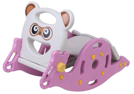 HuadaXtai Aire de Jeux Pliable 3 En 1 à Bascule, Cadeau Multifonctionnel pour Enfants, avec Panier de Basket et Toboggan, Rose