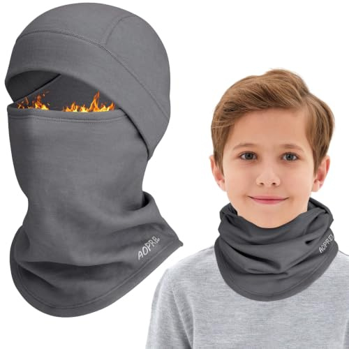 AOPREL Kinder Sturmhaube Winter Balaclava Modal-Wolle-Mix Skimaske | Multifunktional Winddicht Thermo Gesichtsmasken Schlupfmütze Sturmmaske Mütze mit Halswärmer für Jungen & Mädchen