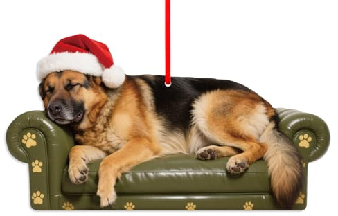 D4DREAM Sleepy German Shepherd Ornament for Christmas Tree Decorations | 2D Acrylic Dog Ornament for Christmas Tree Decorations Black German Shepherd Xmas Gifts for Women Men Kids Dog Lovers
