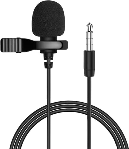 Lavalier Lapel Microphone Omnidirectional Clip-on Mic with 3.5mm Jack for Pc, Noise-Cancelling 3.5mm Condenser Wired Clip On Lavalier Mic for Recording, Podcasts, Video Calls & More