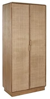 DRW Armario 2 Puertas 5 estanterias de Madera Roble y Ratan 91x45x203 cm