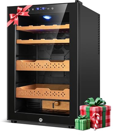 RLPI 70L Electric Humidor,Smart Temp & Humidity Control (59-72°F, 60-75% RH),Digital LED Screen,400 Counts Capacity,Safety Lock,Thermostatic Cooler Gift for Men