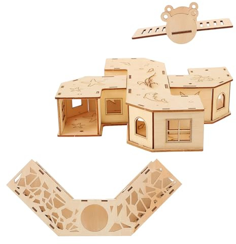 QUMIIRITY Small Animals Labyrinth Wooden Hamster Tunnels with Seesaw Resistance to Bite and Scratch Relax Pets Natural Wood Pet Hideout for Hamsters
