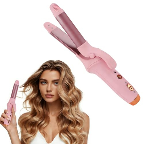 KBIBCK Kabelloser Lockenstab, 21,5 mm Reise Mini Hair Curler, USB Wiederaufladbar Lockenstab mit 3 Einstellbare Temperatur, TragbarerLockenstab mit Aufbewahrungstasche für Alle Haartypen (Rosa)