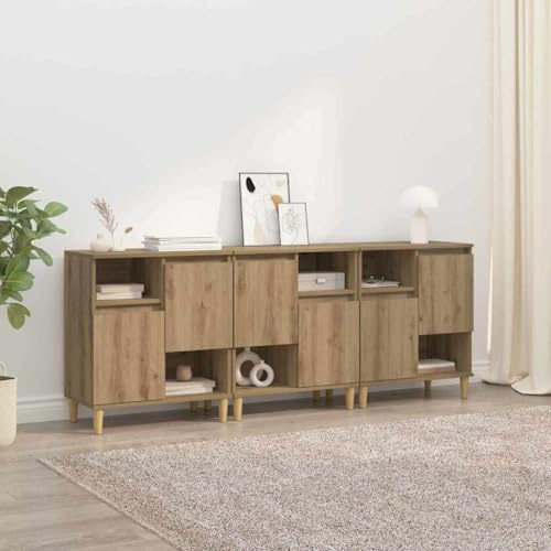 WRJENFSC Juego de 3 aparadores de madera de roble Artisan, 60 x 35 x 70 cm, diseño moderno, espacio de almacenamiento para salón, cocina, pasillo, serie grande de armarios con 6 puertas