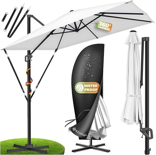KESSER® Ombrellone Parasole SUN 300 x 300 cm Incl. Copertura + protezione antivento, girevole, inclinabile, rotazione a 360°, ombrellone da giardino,