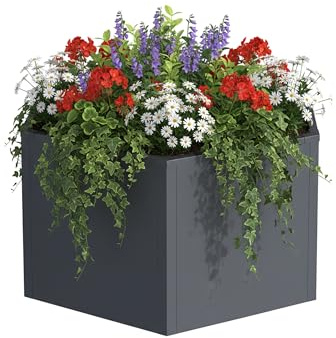 Relaxdays Hochbeet, pulverbeschichteter Stahl, für Blumen, Pflanzen & Gemüse, Größenauswahl Pflanzenbeet, grau