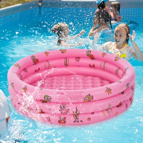 Dhqkqg Planschbecken für Kinder, 90x30cm Aufblasbares Kinderpool Planschbecken, Aufblasbarer Pool, Kinderpool, Runder Aufblasbarer Kinderpool für Kinder Outdoor Garten Hinterhof Wasserspiel (Rosa)