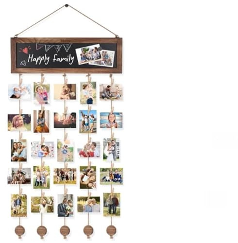 Focenat Fotovorhang mit 30 Holzklammern klein, Bilderrahmen Collage, DIY Fotowand Fotogirlande, Bilderrahmen mit Schnur für Wohnkultur Ideal Geschenk
