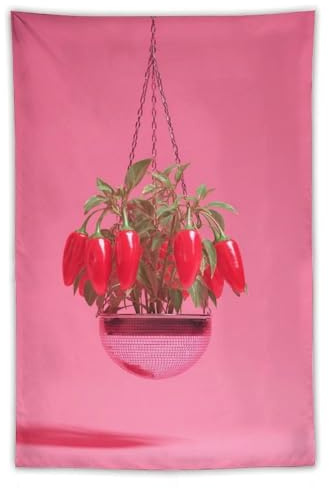 Jubonexis Red Hot Peppers in Disco Ball Plant Pot Tapestry Polyester Aesthetic Wall Hanging Bedroom Living Room Dorm Decor 40x60
