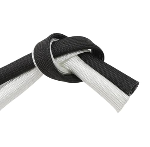 Gaine pour câbles Tube en Fibre de Verre Blanc/Noir 600 degrés C 1 mm ~ 40 Manchon tressé Chimique Haute température Protecteur Tuyau Fil Souple pour Organisation et Gestion(White,ID 16mm)
