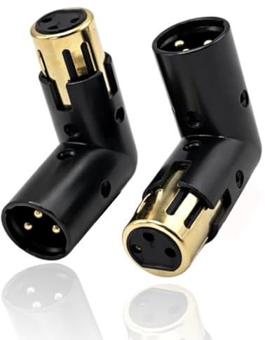 2er-Pack Verstellbarer rechtwinkliger 90-Grad XLR Adapter Stecker auf Buchse, Einstellbarer Winkel für Audio, Mischpult, Robustes Metallgehäuse, Perfekte Durchgangsadapter für Studio und Bühne