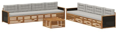 vidaXL Outdoor-Sofagarnitur 9 pcs Natürlich und Hellgrau Polyester, Garten Lounge Set, modernes Akazienholz Sofa, wetterfeste Möbel, Bequeme Terrassen Sitzgelegenheit