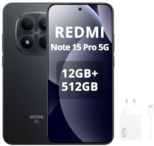 XIAOMI Redmi Note 15 Pro 5G Smartphone 12+512GB, con Cargador Batería de Alta Capacidad 6580mAh, Resistencia al Agua IP66/IP68, Nueva cámara de 200MP, Pantalla AMOLED 1.5K de 6.83 Pulgadas,Negro