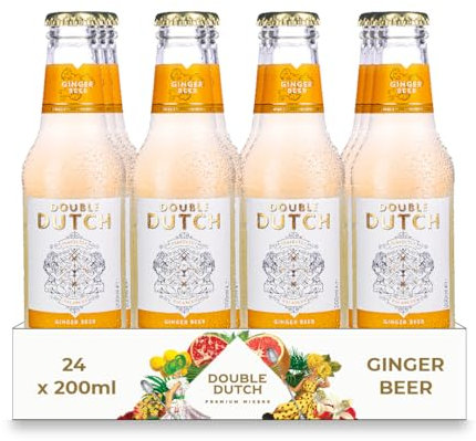 DOUBLE DUTCH Premium Ginger Beer Mixer (24 x 200ml Bottles) - Low Calorie, Diet Tonic Water for Gin, Tequila, Vodka, Rum, Cocktails | Vegan Friendly Soft Drink Perfect Mixer
