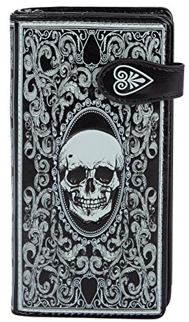 SHAGWEAR ® Portemonnaie Geldbörse Damen Geldbeutel Mädchen Bifold Mehrfarbig Portmonee Designs: (Totenkopf Schwarz/Skull Card Black)