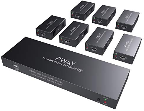 PW-HTS0107(POC) 1X7 Port HDMI Splitter Extender/Verteiler Ultra HD 1080P Ohne Verzögerung 50m über CAT6 Kable Unterstützt EDID(1 In 7 Out)
