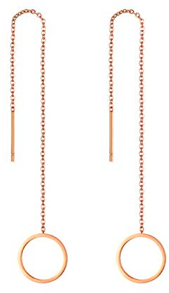 JewelryWe Schmuck Durchzieher Ohrringe Edelstahl Rund Kreis Lange Kette Einfädler Ohr Linie Ohrhänger für Frauen Mädchen, Rosegold