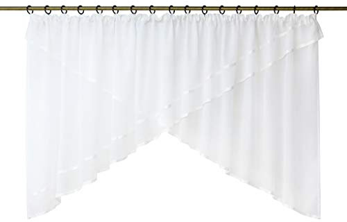 HeichkelL Voile Kuvertgardine Transparenter Kräuselband Store mit Satinbänder Kuvertvorhang HxB 120x300 cm Weiß