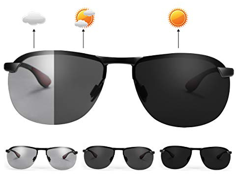 MIRYEA Herren Photochromatisch Sportbrille Polarisiert Rechteckig Sonnenbrille Al-Mg Metallrahmen Fahrer Anti Reflexbeschichtung 100% UVA UVB Schutz für Golf, Angeln, Autofahren, Outdoor-Aktivitäten