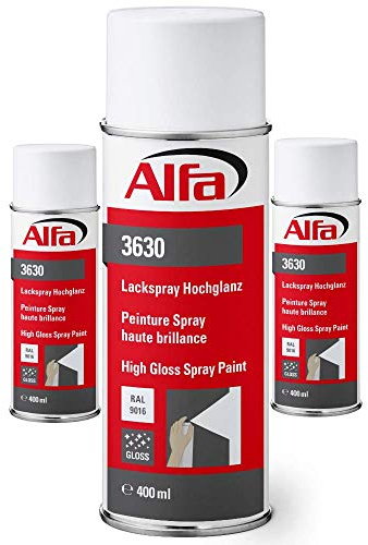 Alfa Lackspray 400 ml für Innen und Außen - Sprühlack zum Lackieren und Dekorieren, hohe Deckkraft Farbspray, Sprühdose, Made in Germany (3, RAL 9016 Verkehrsweiß Hochglanz)