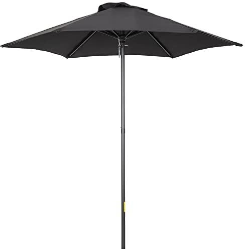 Outsunny 2m Garden Parasol Umbrella, Outdoor Sun Shade with 6 Sturdy Ribs for Balcony, Bench, Garden, Black