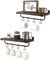 Mkono Mug Holder Wall Mounted Coffee Mug Rack Set of 2 Rustic Floating Shelf for Coffee Bar Accessories Wood Tea Cup Hooks Hanger for Organizing Cooking Utensils, Home Kitchen Decor, Brown