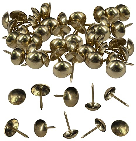 Trimming Shop Antique Brass Upholstery Nail Tacks Studs Furniture Tacks Push Pins 15mm x 9mm Decorative Thump Tack Studs for Leathercraft Cork Board DIY Projects Wood Sofa Chair Bed, 100pcs