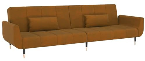 vidaXL Schlafsofa 2-Sitzer, Sofa Couch mit Schlaffunktion, Sofabett Gästebett mit 2 Kissen, Schlafcouch Bettsofa Wohnzimmer, Modern, Braun Samt