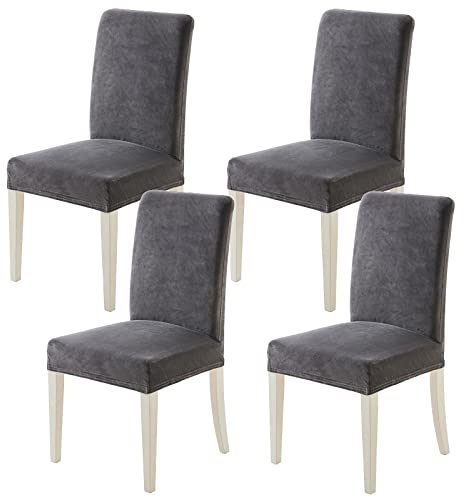 MIULEE Stuhlhussen 4er Set Stuhlhusse Samt Stretch Elastischer Stuhlbezug Abnehmbarer Waschbarer Stuhlhussen Schwingstühle für Küche Wohnzimmer Bankett Familie Restaurant Hotel Party,Grau