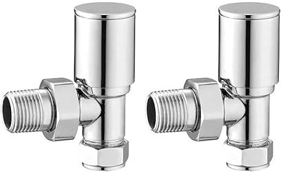 ECOSPA Pair of Modern Angled Radiator Valves Chrome Bathroom Towel Rads 15mm x 1/2 - Manual On/Off