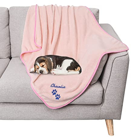 TEAYASON Personalisierte Hundedecke mit Namen und Symbol Bestickt, 30 x 40 Zoll Weiche Fleece Haustierdecke für kleine und mittelgroße Hunde und Katzen, Benutzerdefiniertes Hundegeschenk(Rosa)