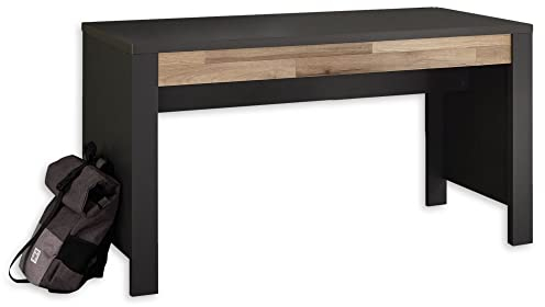 DALLAS Schreibtisch in Montana Oak Optik, Graphit - Praktischer Computertisch mit großer Arbeitsfläche für das Jugendzimmer - 140 x 74 x 60 cm (B/H/T)
