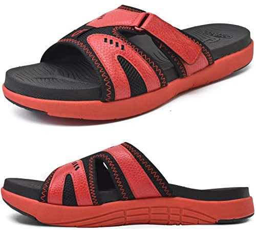 COFACE Mens Sport Recovery Sandals Plantar Fasciitis Soft Cushion Lightweight Arch Support Orthotic Slides for Men BlackRed Size 11
