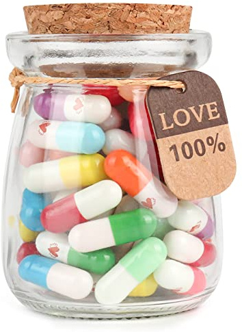 HSXIANG Capsule Letters Message in a Bottle，Lovely Notes Couples Gifts for Boyfriend Girlfriend Wife Friend Birthday Christmas Anniversary Valentine Day. (Love heart shape 50pcs)