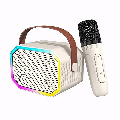 Misilmp Karaoke Machine Kids with Microphone, Karaoke Portable Bluetooth Speakers Wireless Karaoke Machine with LED Lights & Voice Changing Effect Gifts for Girls Boys Party Picnic Home KTV (Beige)